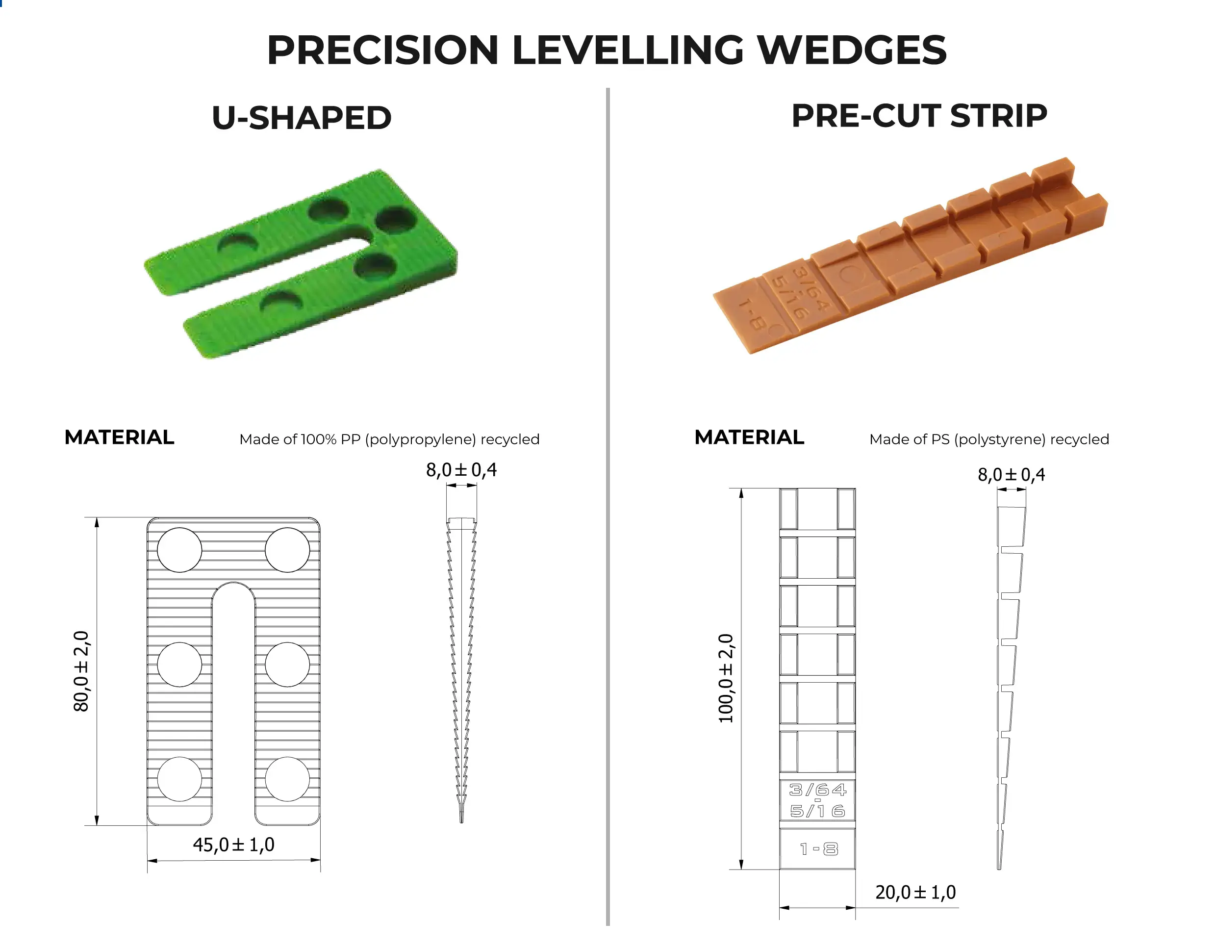 Stratarise Precisin levelling wedges - 1-8 mm